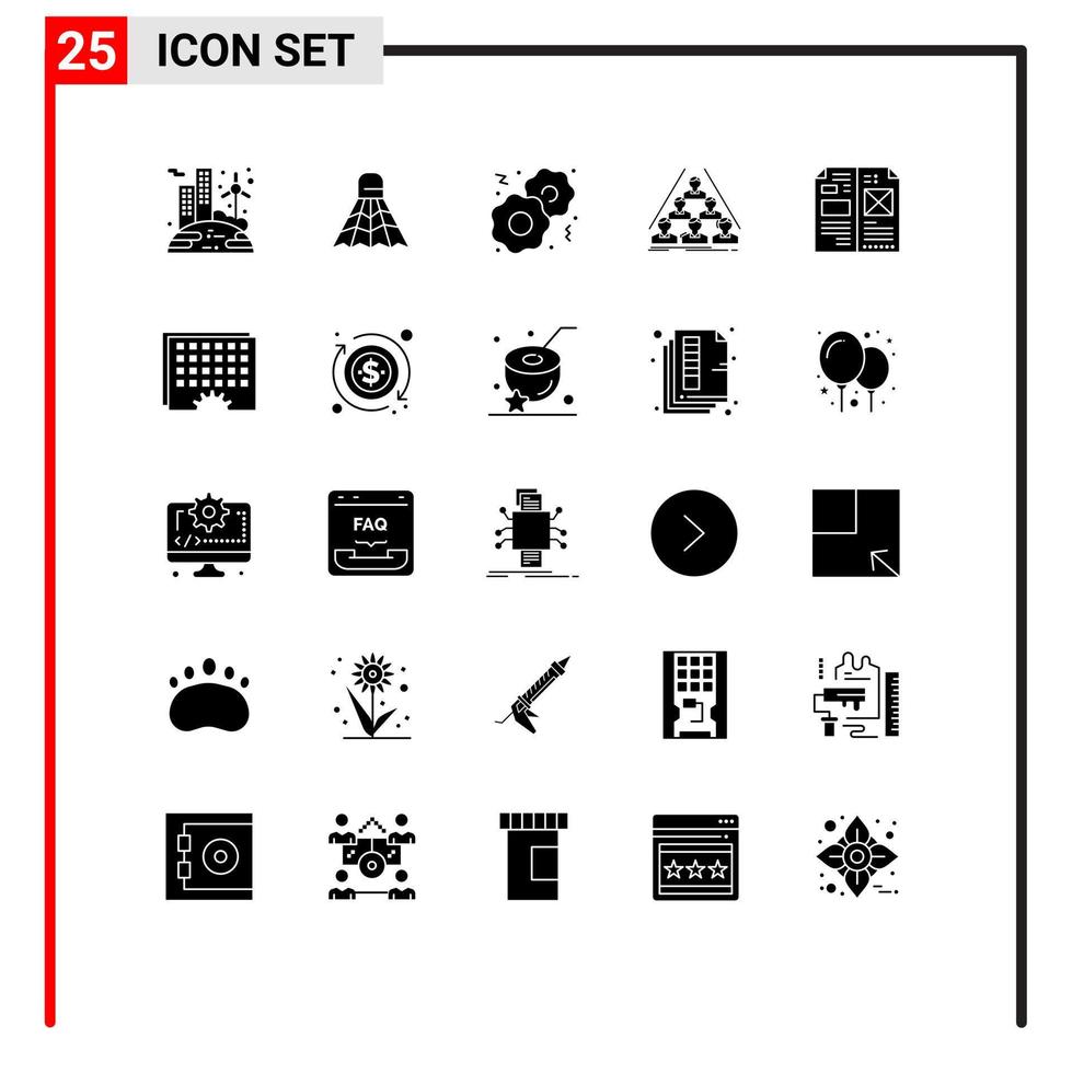 Pack of 25 Modern Solid Glyphs Signs and Symbols for Web Print Media such as design meeting cookies business build Editable Vector Design Elements