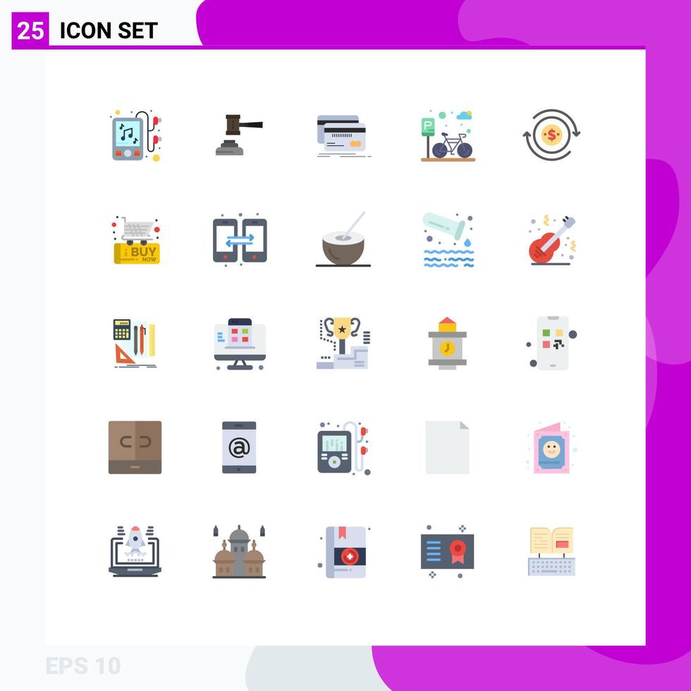 grupo universal de símbolos de icono de 25 colores planos modernos de elementos de diseño de vector editables de tarjeta de débito de martillo de finanzas de parque