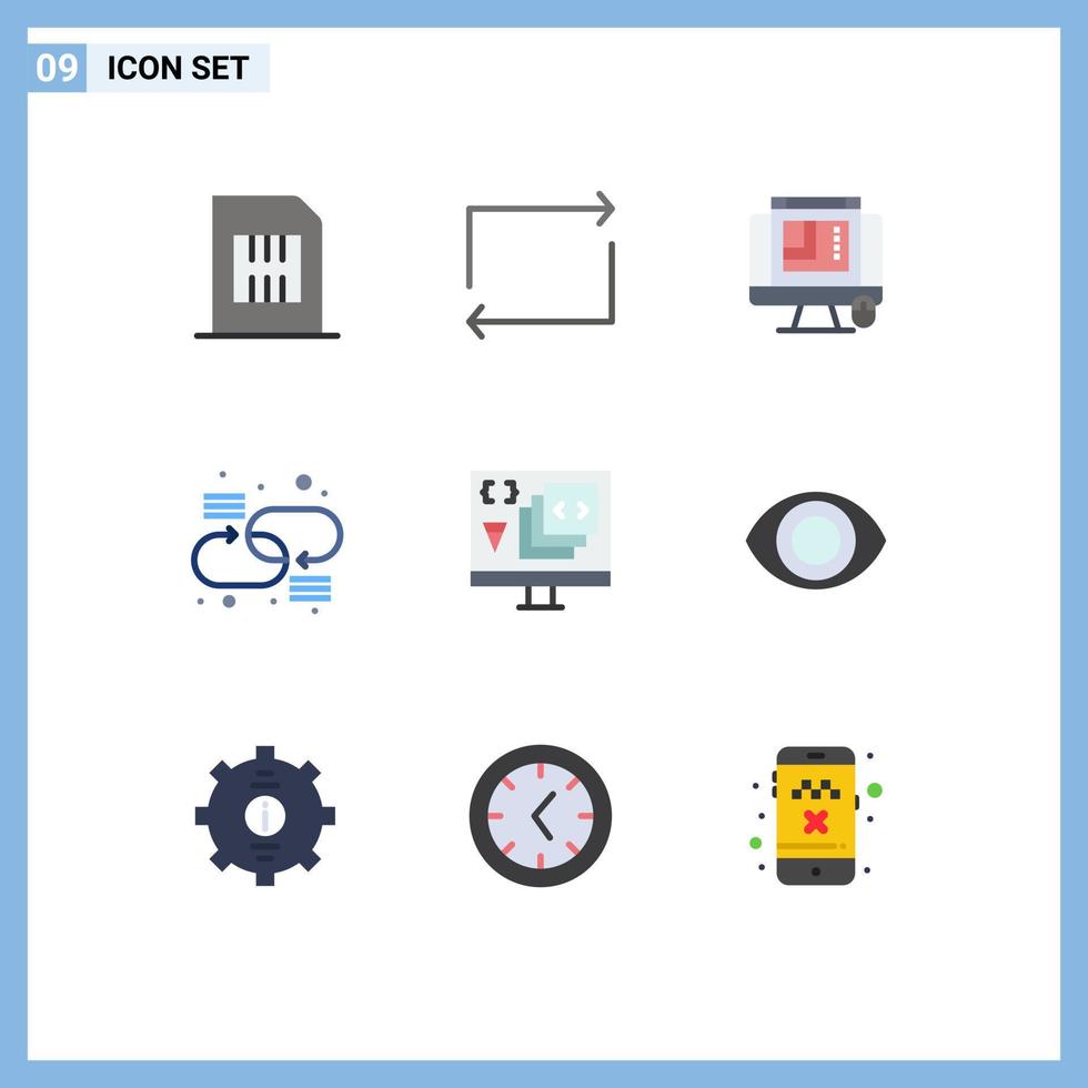 Pack of 9 Modern Flat Colors Signs and Symbols for Web Print Media such as coding network css design link chain Editable Vector Design Elements