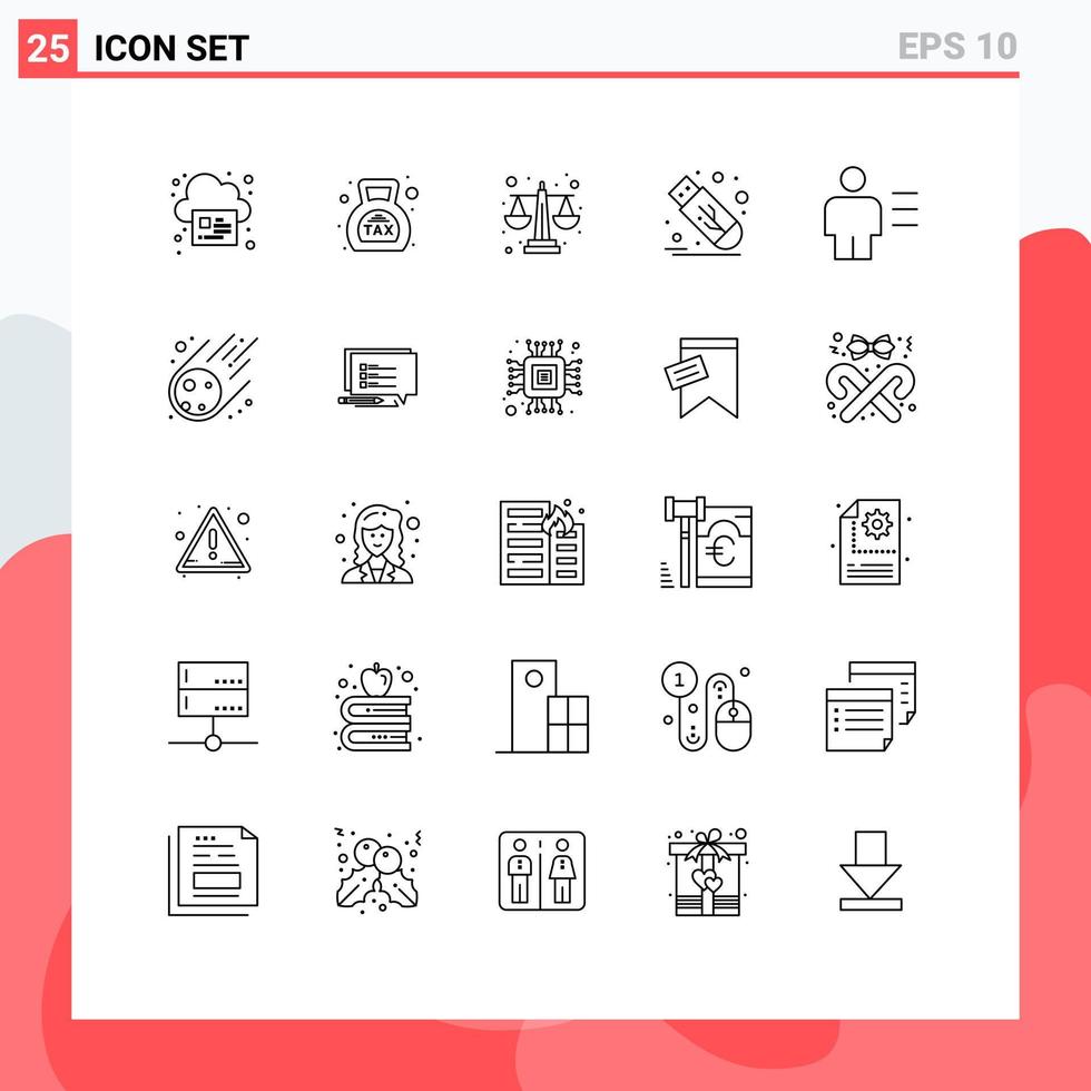 25 User Interface Line Pack of modern Signs and Symbols of analytics stick tax flash level Editable Vector Design Elements