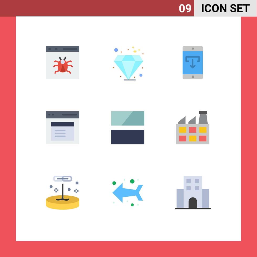 Universal Icon Symbols Group of 9 Modern Flat Colors of window modal application interface mobile application Editable Vector Design Elements