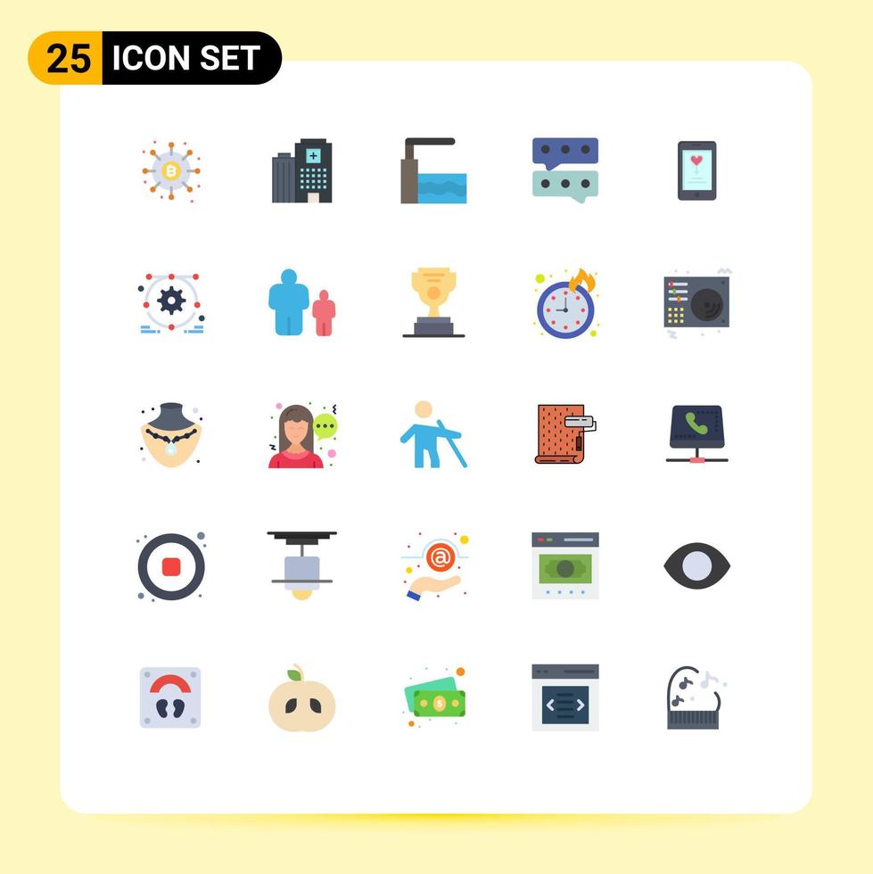 25 Universal Flat Color Signs Symbols of love app care message bubble Editable Vector Design Elements