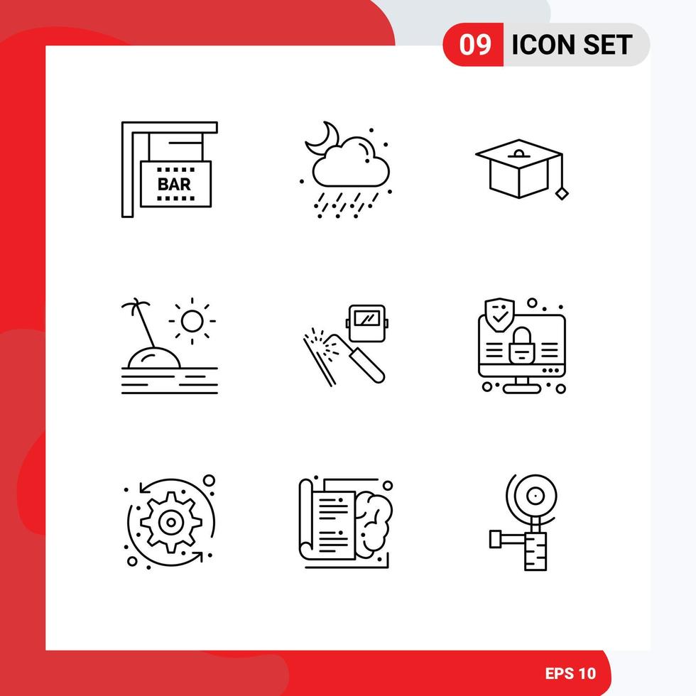 Modern Set of 9 Outlines Pictograph of factory machine education welding travel Editable Vector Design Elements