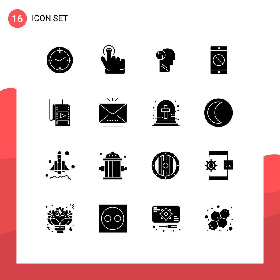 User Interface Pack of 16 Basic Solid Glyphs of theatre movie brian film disabled mobile Editable Vector Design Elements