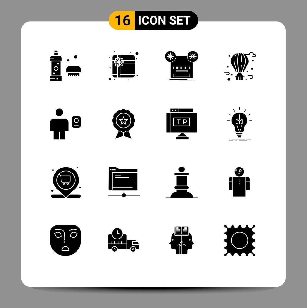 16 Universal Solid Glyph Signs Symbols of avatar fly balloon record balloon music Editable Vector Design Elements