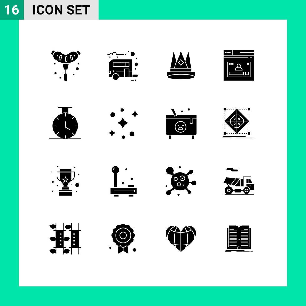 Modern Set of 16 Solid Glyphs Pictograph of website page crown internet position Editable Vector Design Elements