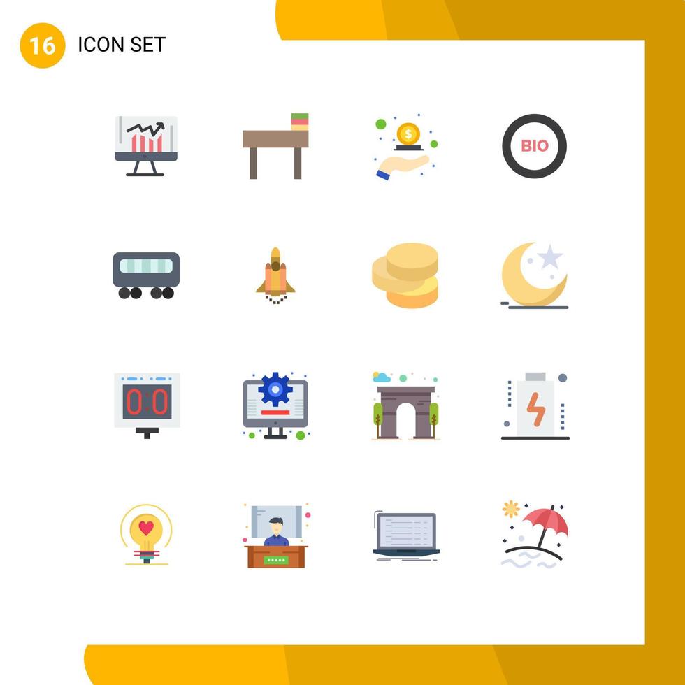 Flat Color Pack of 16 Universal Symbols of power efficiency cash ecology money Editable Pack of Creative Vector Design Elements