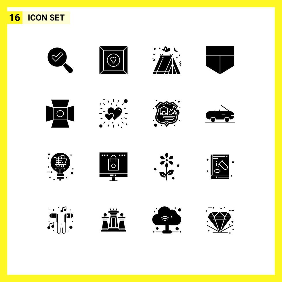 Pictogram Set of 16 Simple Solid Glyphs of brightness studio love photography light Editable Vector Design Elements