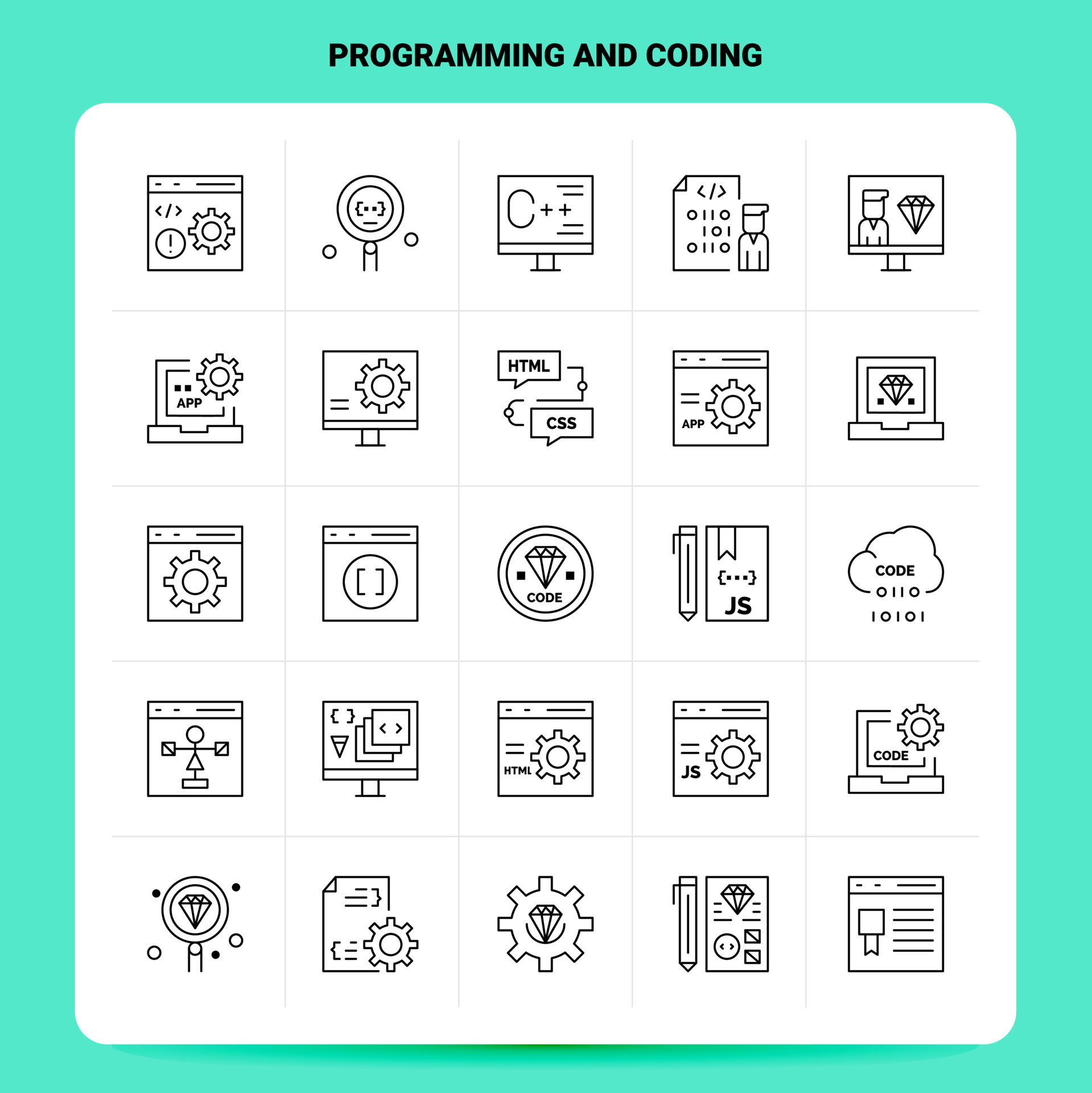 OutLine 25 Programming And Coding Icon set Vector Line Style Design ...