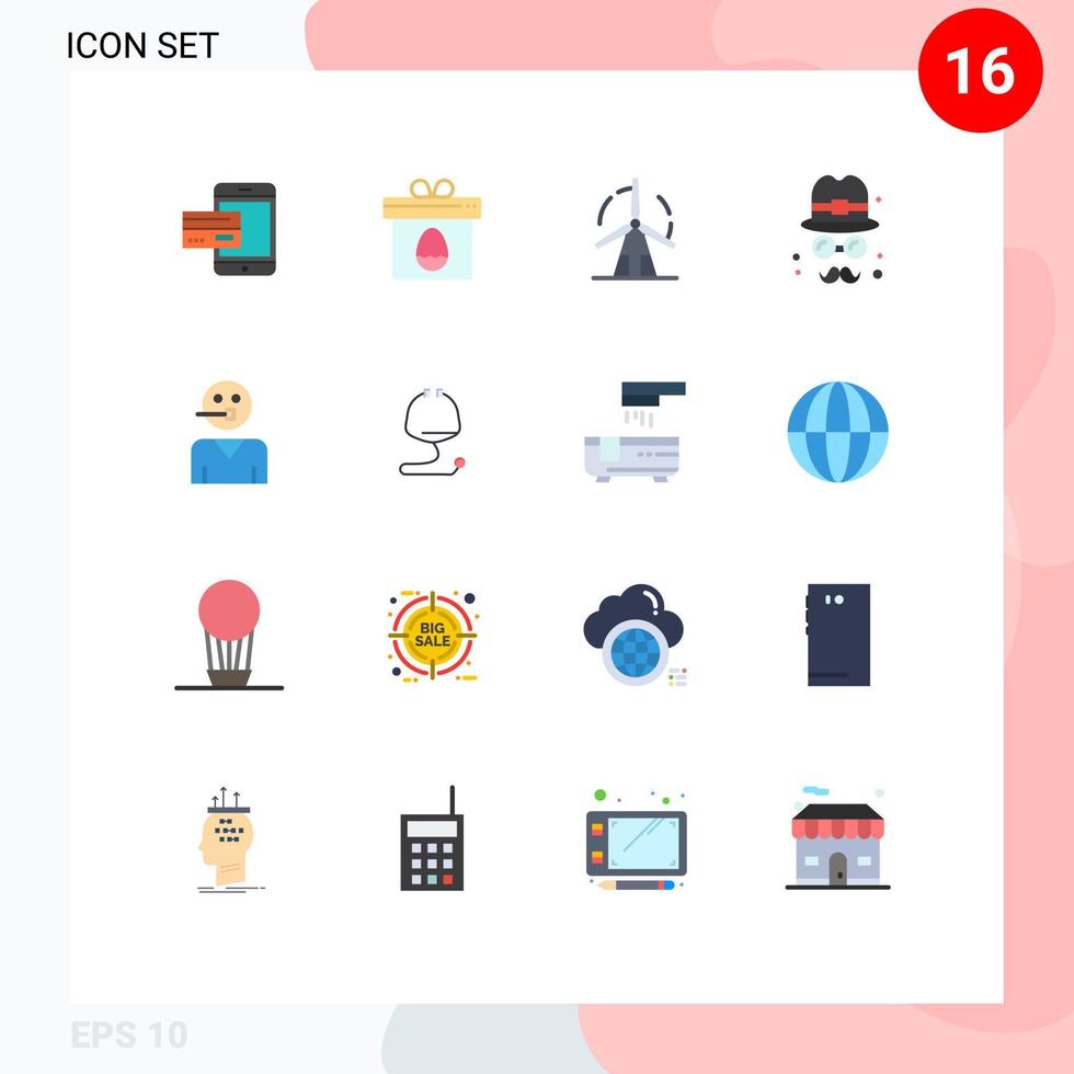 16 User Interface Flat Color Pack of modern Signs and Symbols of avatar power gift green clean Editable Pack of Creative Vector Design Elements