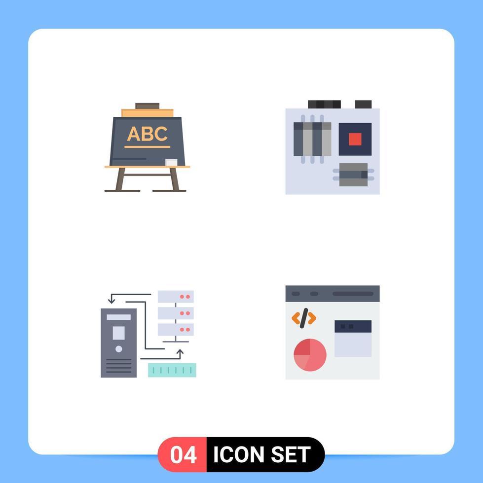 Group of 4 Modern Flat Icons Set for learining database board motherboard information Editable Vector Design Elements