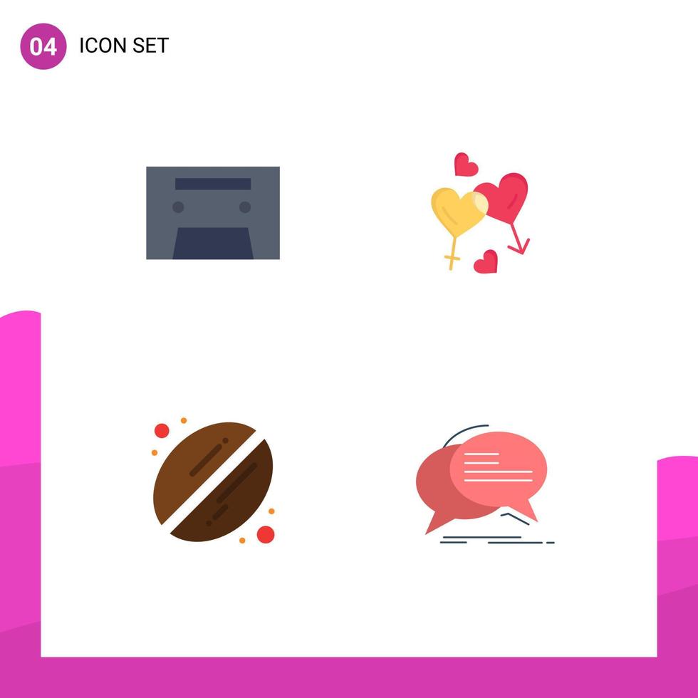 Pack of 4 creative Flat Icons of analog coffee heart love bubble Editable Vector Design Elements