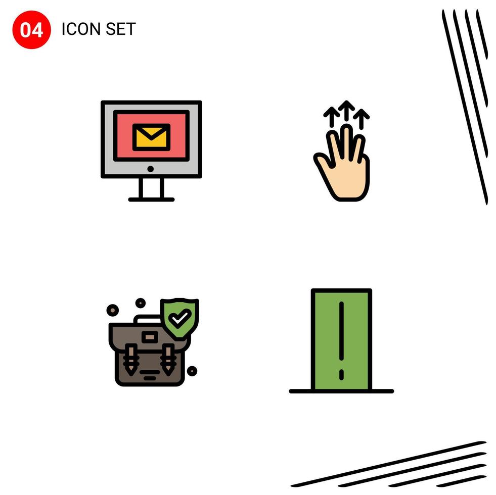 Set of 4 Modern UI Icons Symbols Signs for computer handbag service mobile security Editable Vector Design Elements