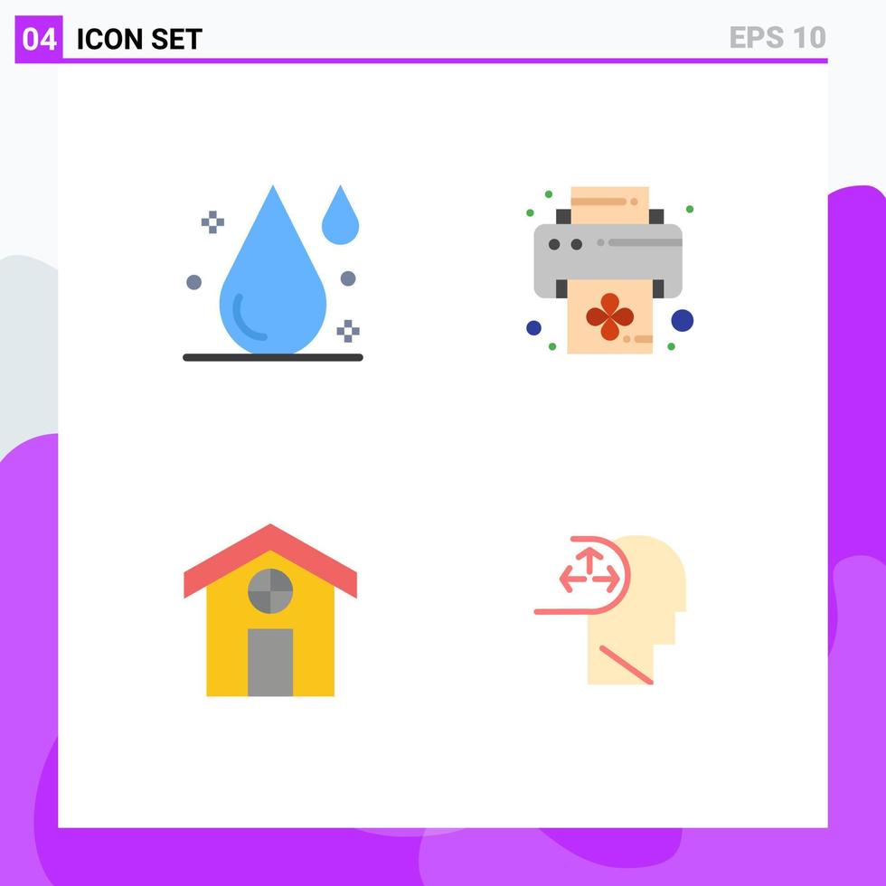 paquete de 4 signos y símbolos de iconos planos modernos para medios de impresión web, como el trastorno de la impresora de agua de la casa de sangre, elementos de diseño de vectores editables