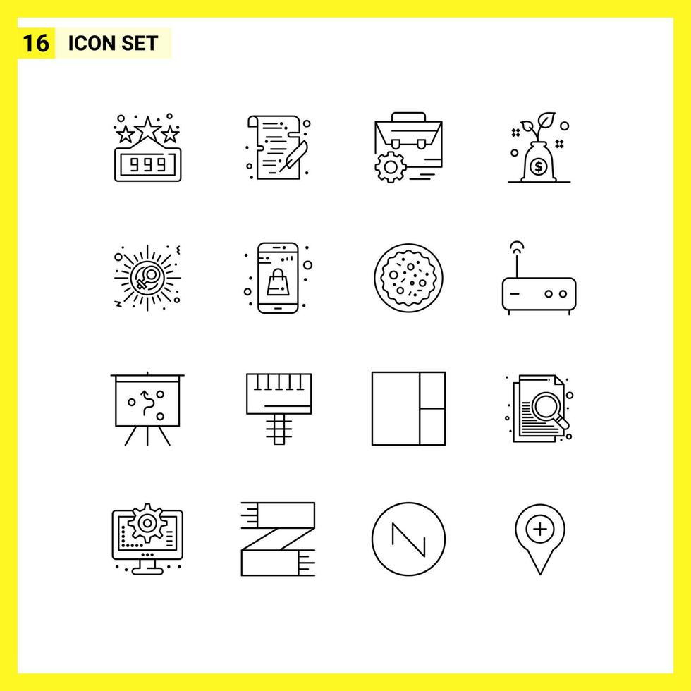 User Interface Pack of 16 Basic Outlines of woman sex gear investment budget Editable Vector Design Elements