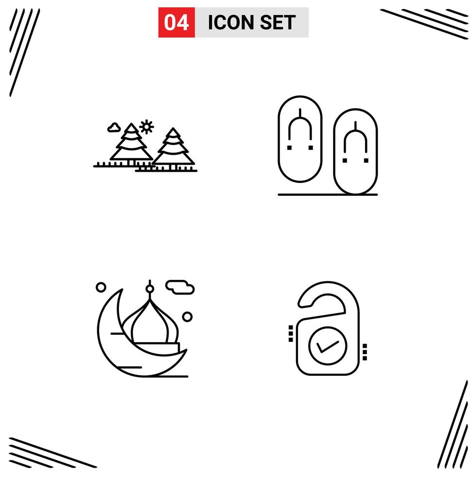 Set of 4 Vector Filledline Flat Colors on Grid for forest moon tree flops mosque Editable Vector Design Elements