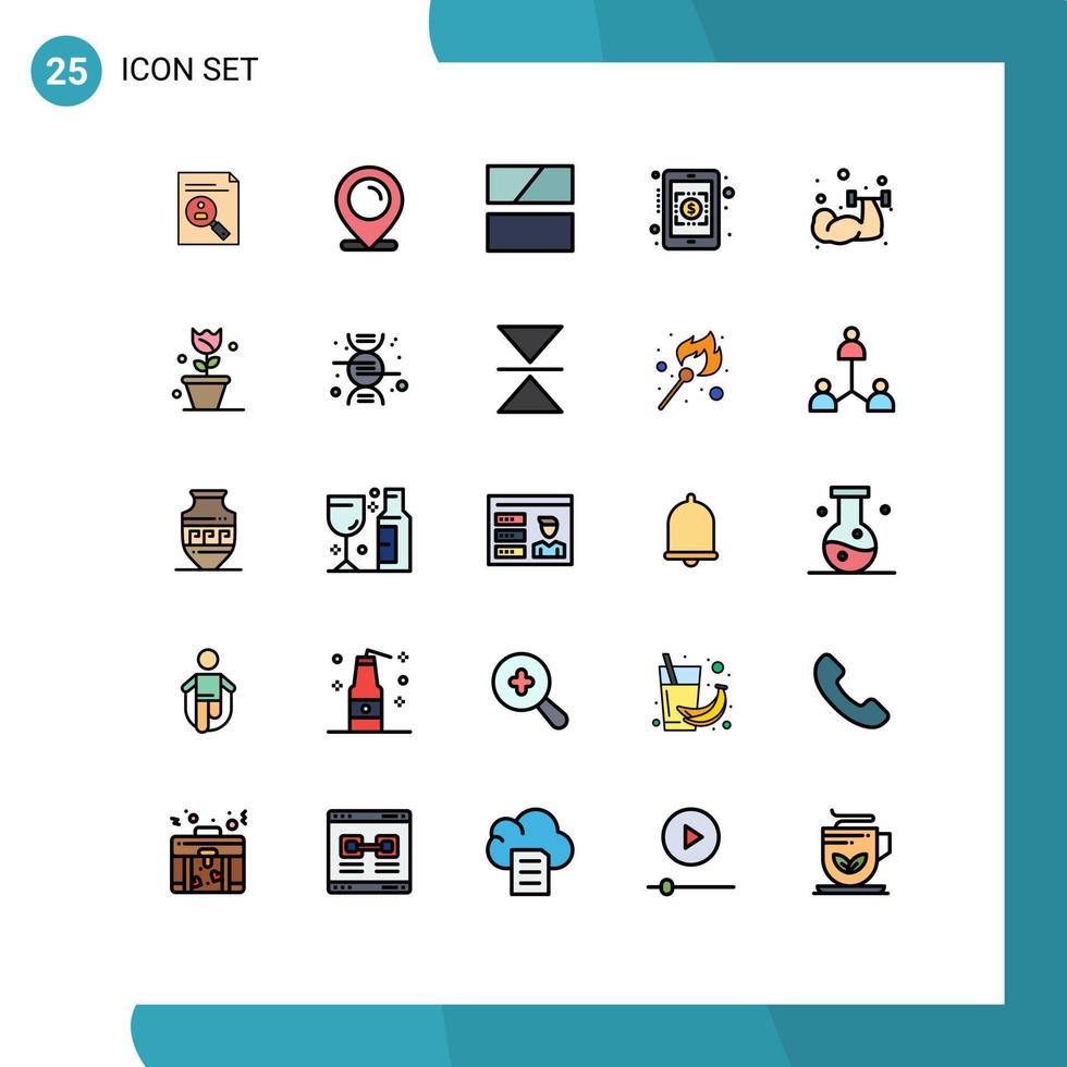 Set of 25 Modern UI Icons Symbols Signs for dumbbell currency rates ecommerce banking image Editable Vector Design Elements