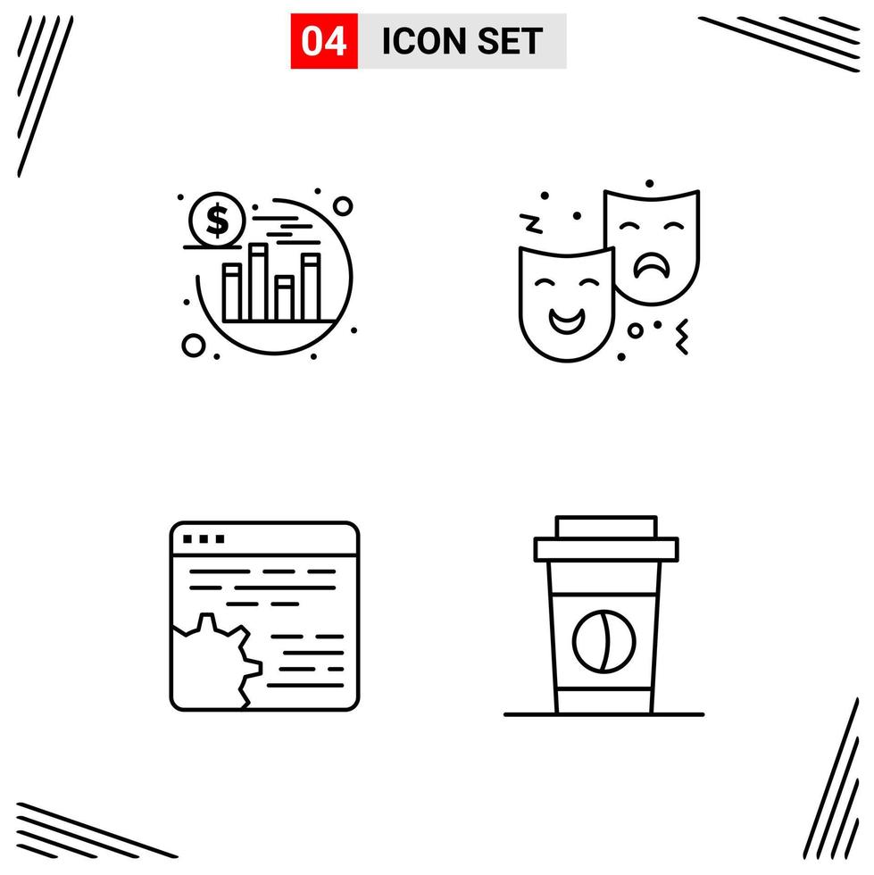 4 iconos estilo de línea cuadrícula basada en símbolos de contorno creativo para el diseño de sitios web signos de icono de línea simple aislados en fondo blanco 4 conjunto de iconos vector