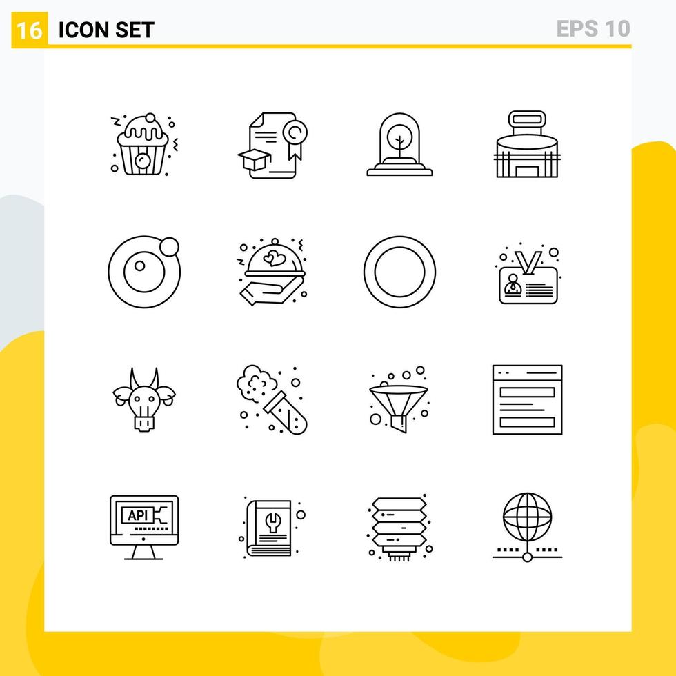 User Interface Pack of 16 Basic Outlines of moon sport plant game building Editable Vector Design Elements
