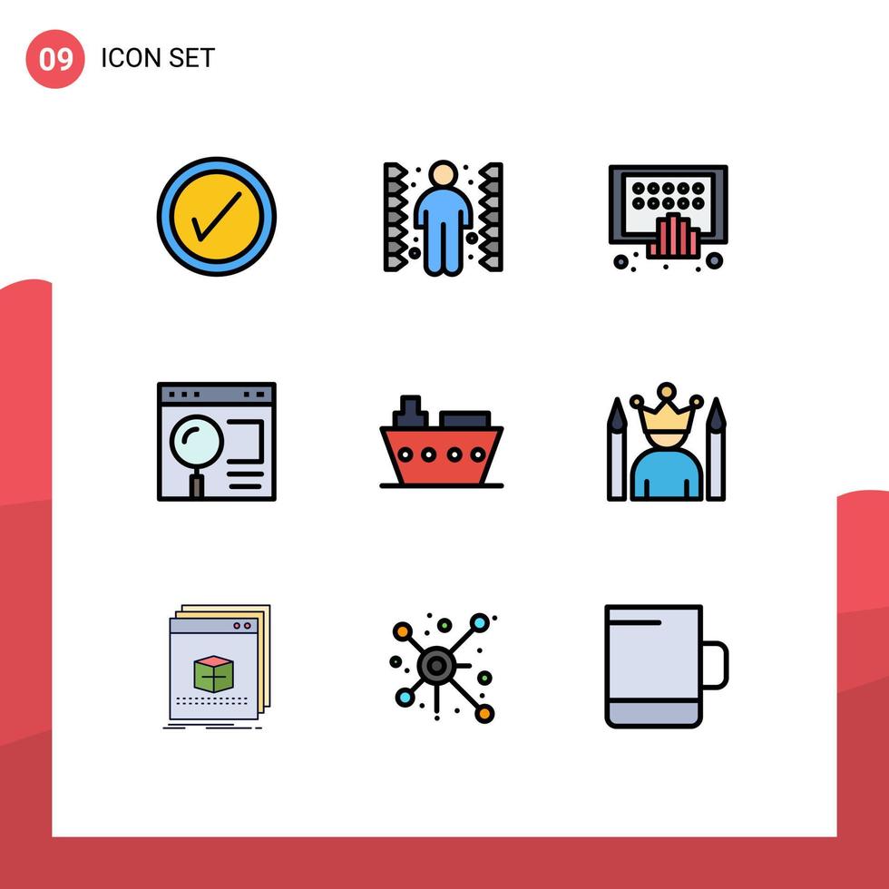 Stock Vector Icon Pack of 9 Line Signs and Symbols for boat search digital page browser Editable Vector Design Elements