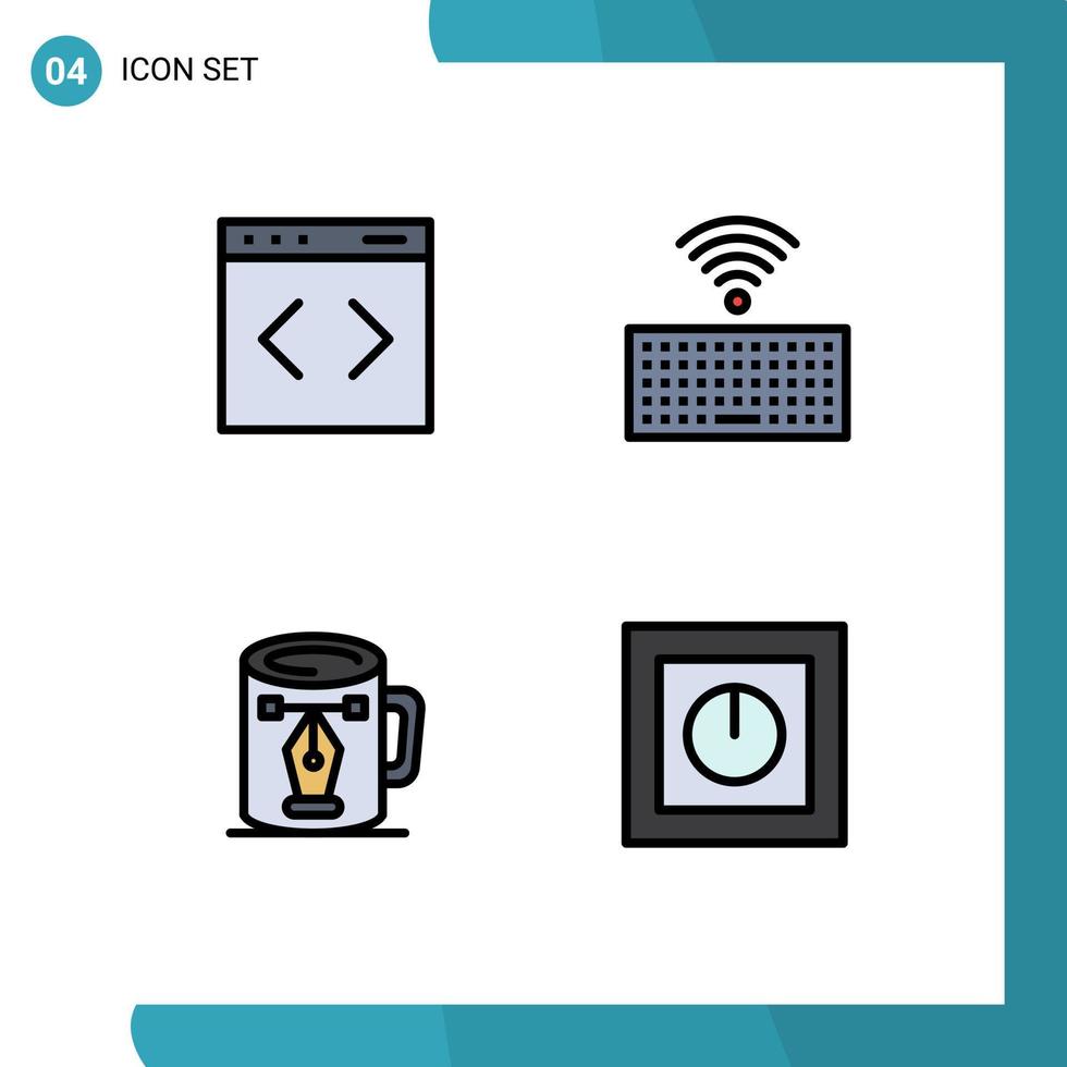 Modern Set of 4 Filledline Flat Colors Pictograph of content drawing website keys nodes Editable Vector Design Elements