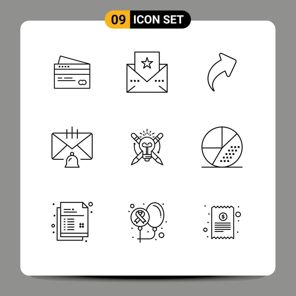 9 Universal Outline Signs Symbols of email communication greeting bell up Editable Vector Design Elements