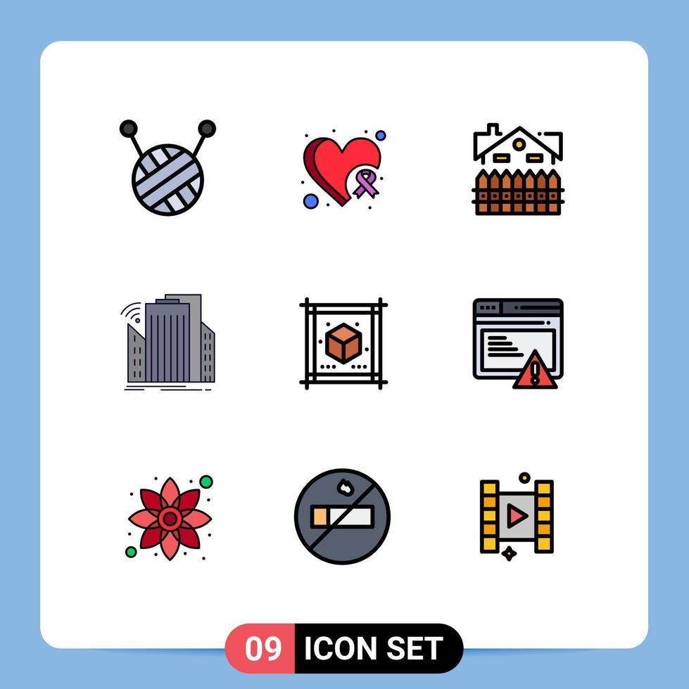 Pictogram Set of 9 Simple Filledline Flat Colors of paper cube fence urban sensor Editable Vector Design Elements