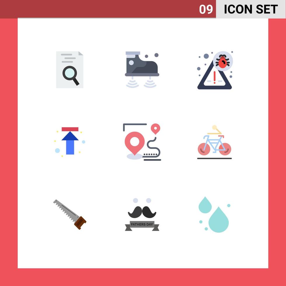 Modern Set of 9 Flat Colors Pictograph of destination route security map up Editable Vector Design Elements