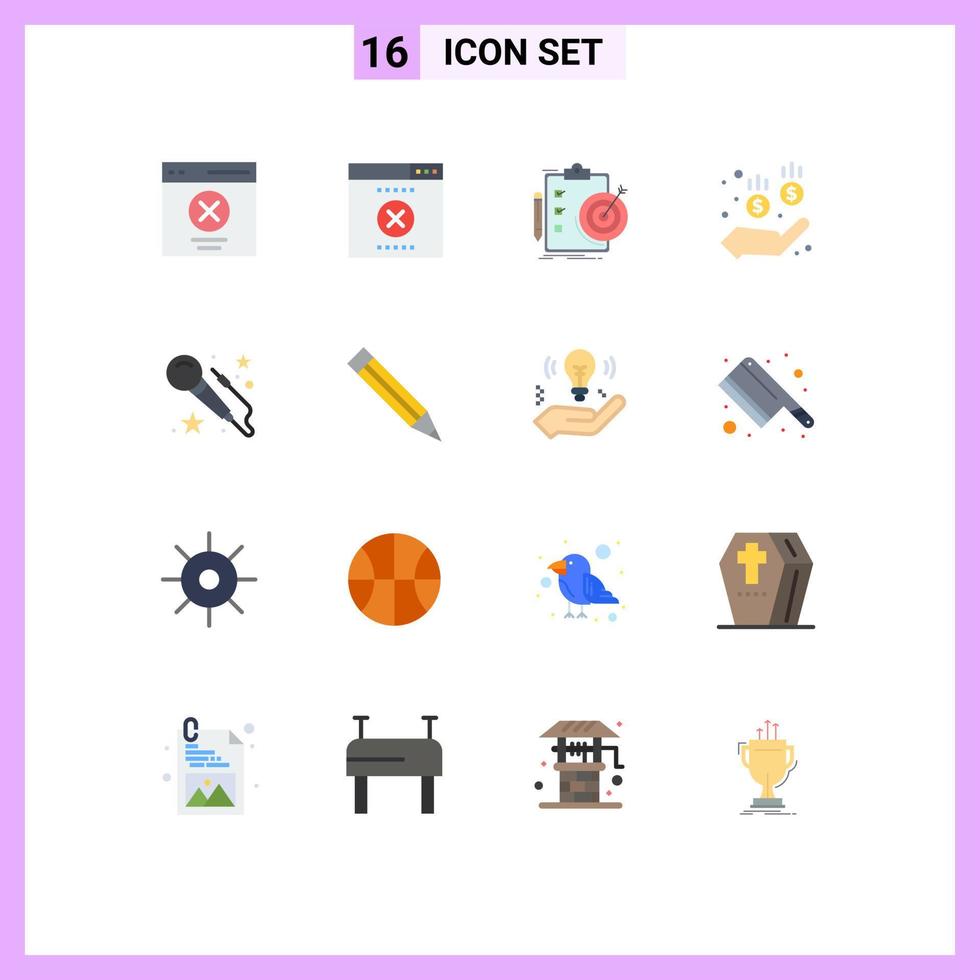 Universal Icon Symbols Group of 16 Modern Flat Colors of mic money goals safe achievement Editable Pack of Creative Vector Design Elements