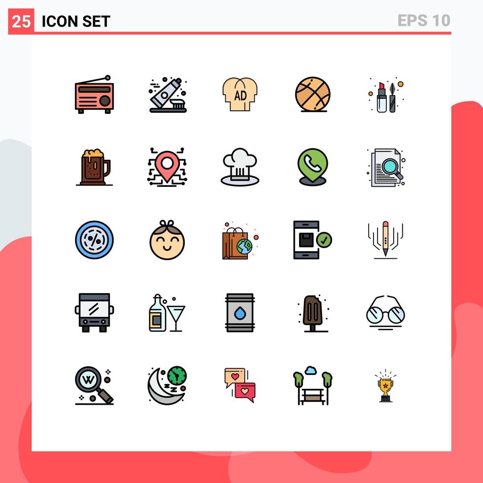 Filled line Flat Color Pack of 25 Universal Symbols of eye education elementary game basketball Editable Vector Design Elements