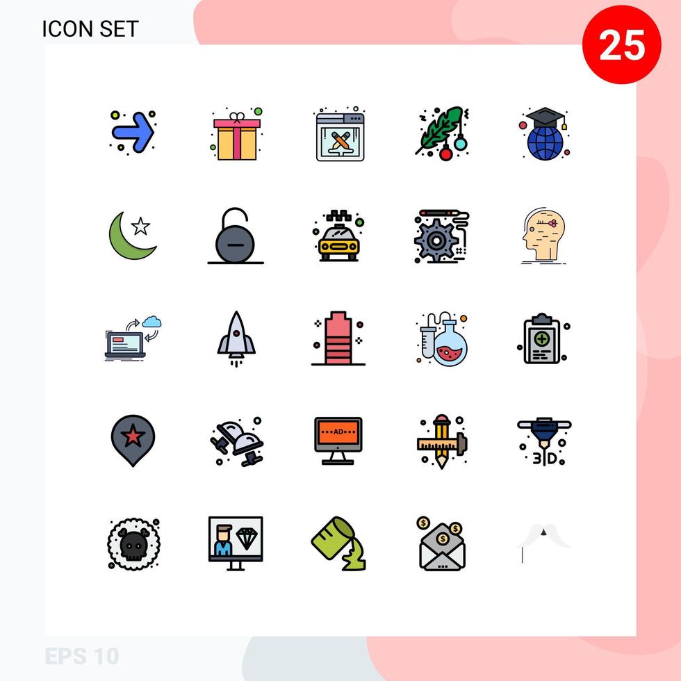 conjunto de 25 iconos de ui modernos símbolos signos para diseño de punto de gorra de graduación elementos de diseño de vector editables de bola de decoración