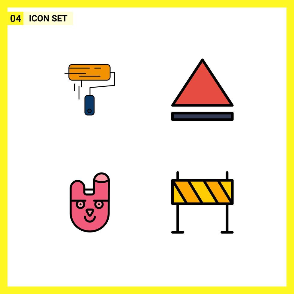 Modern Set of 4 Filledline Flat Colors and symbols such as brush rabbit wall animal buildings Editable Vector Design Elements