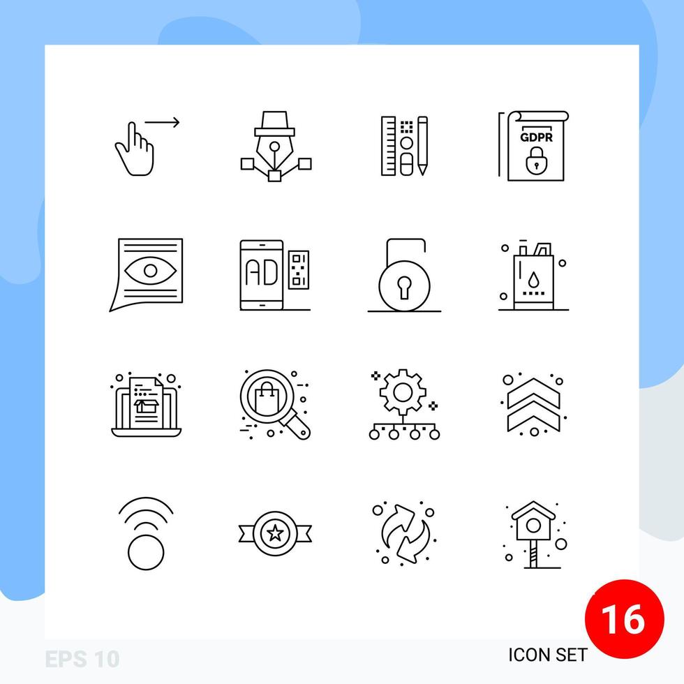 Set of 16 Modern UI Icons Symbols Signs for terms law design gdpr scale Editable Vector Design Elements