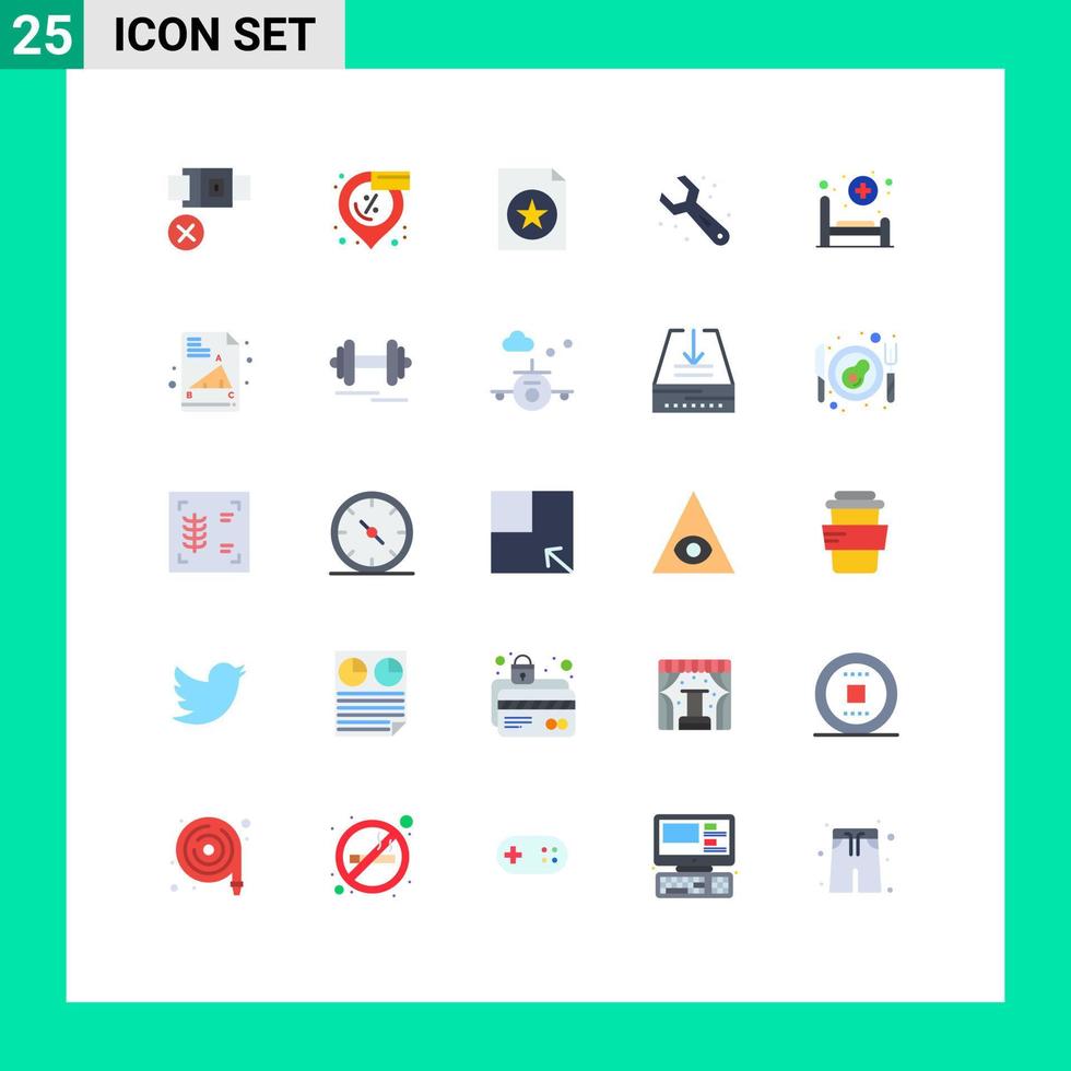 25 iconos creativos, signos y símbolos modernos de la cama del paciente, llave de documentos, plomería, elementos de diseño vectorial editables vector