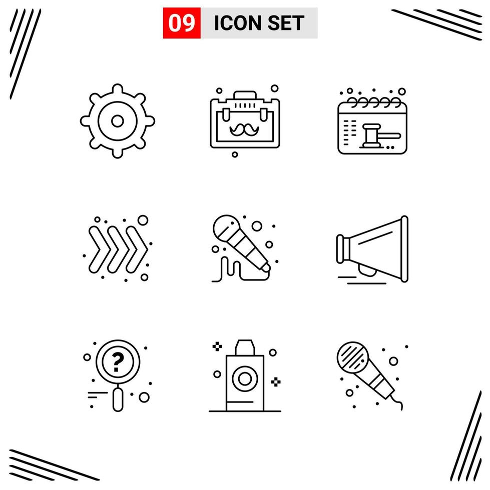 9 iconos estilo de línea cuadrícula basada en símbolos de contorno creativo para el diseño de sitios web signos de icono de línea simple aislados en fondo blanco 9 conjunto de iconos vector