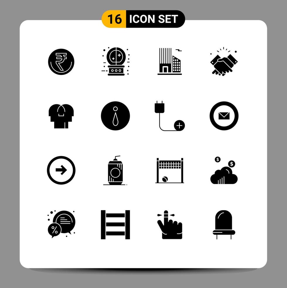 16 Universal Solid Glyphs Set for Web and Mobile Applications muslim shake future handshake office Editable Vector Design Elements