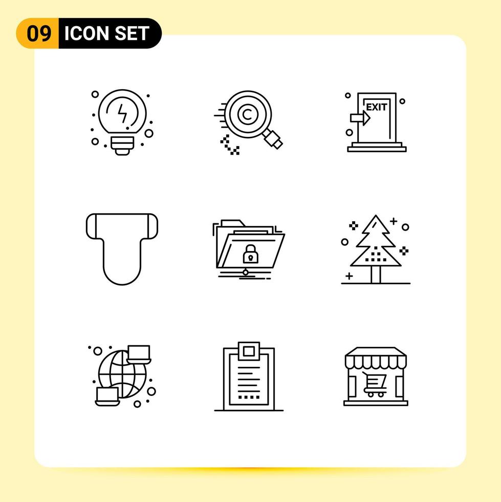 9 Thematic Vector Outlines and Editable Symbols of encryption diapers emergency briefs exit Editable Vector Design Elements