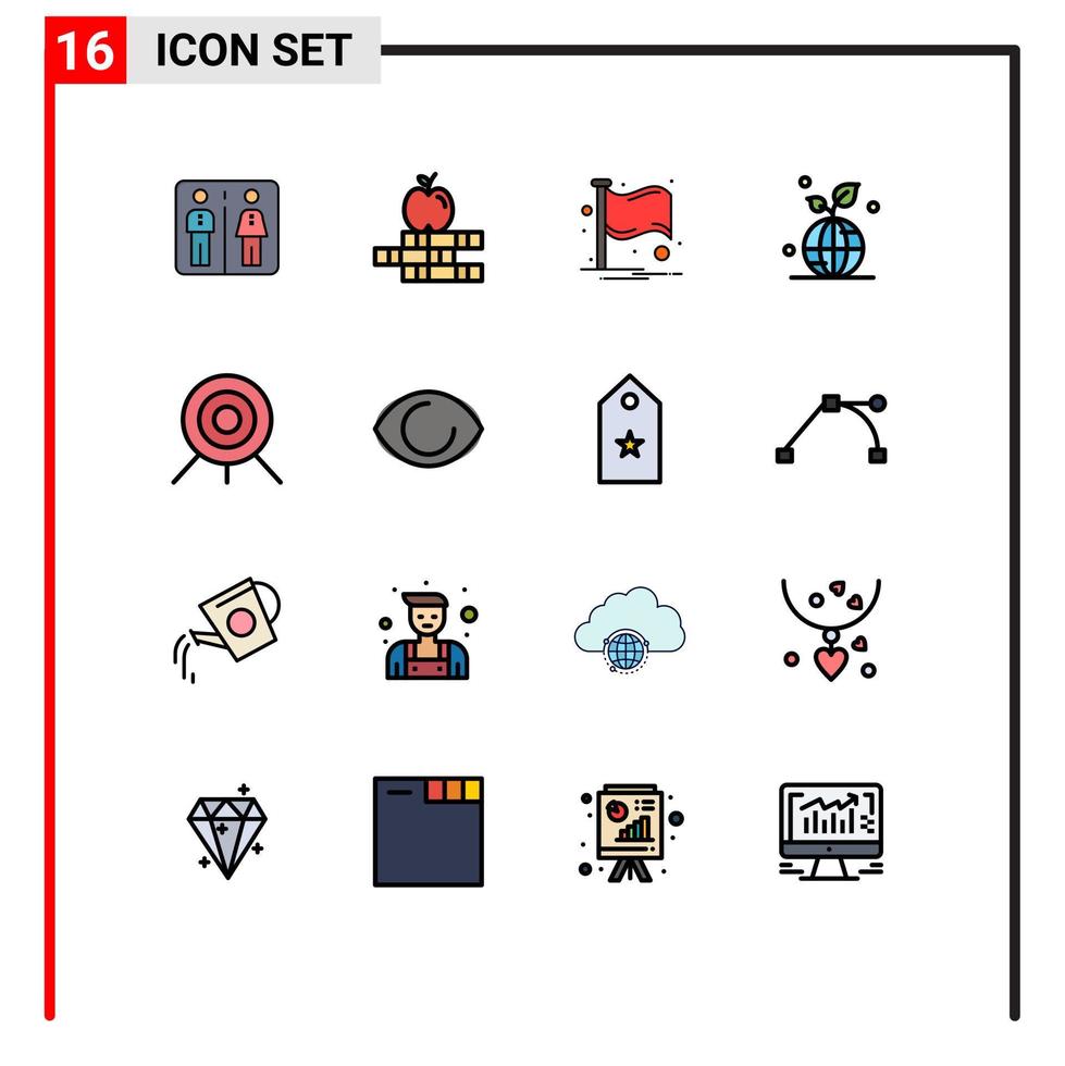 Modern Set of 16 Flat Color Filled Lines and symbols such as sport world flag save green Editable Creative Vector Design Elements