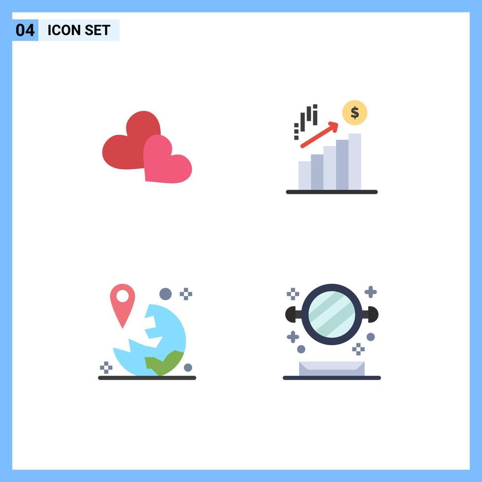 Set of 4 Vector Flat Icons on Grid for heart location wedding marketing marker Editable Vector Design Elements
