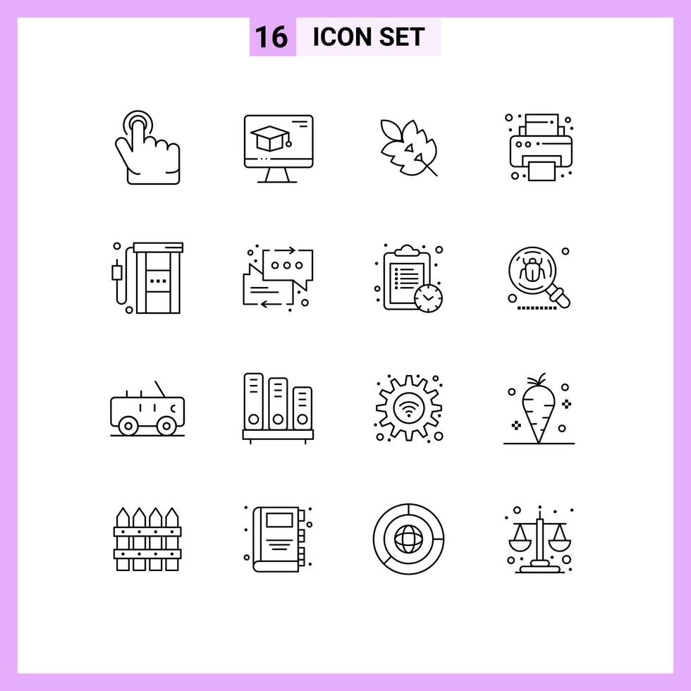 paquete de 16 signos y símbolos de contornos modernos para medios de impresión web, como gasolineras, suministros verdes de gas, elementos de diseño de vectores editables de oficina
