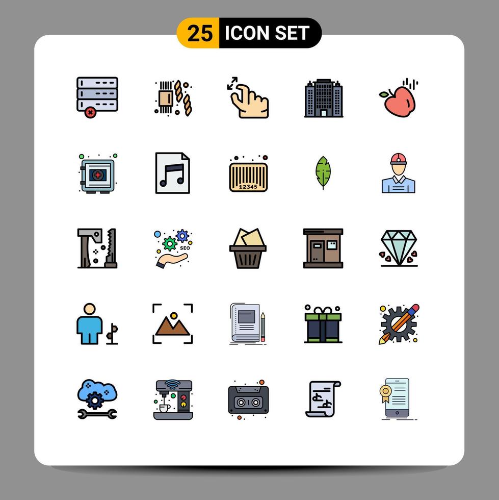 User Interface Pack of 25 Basic Filled line Flat Colors of locker food squeeze apple building Editable Vector Design Elements