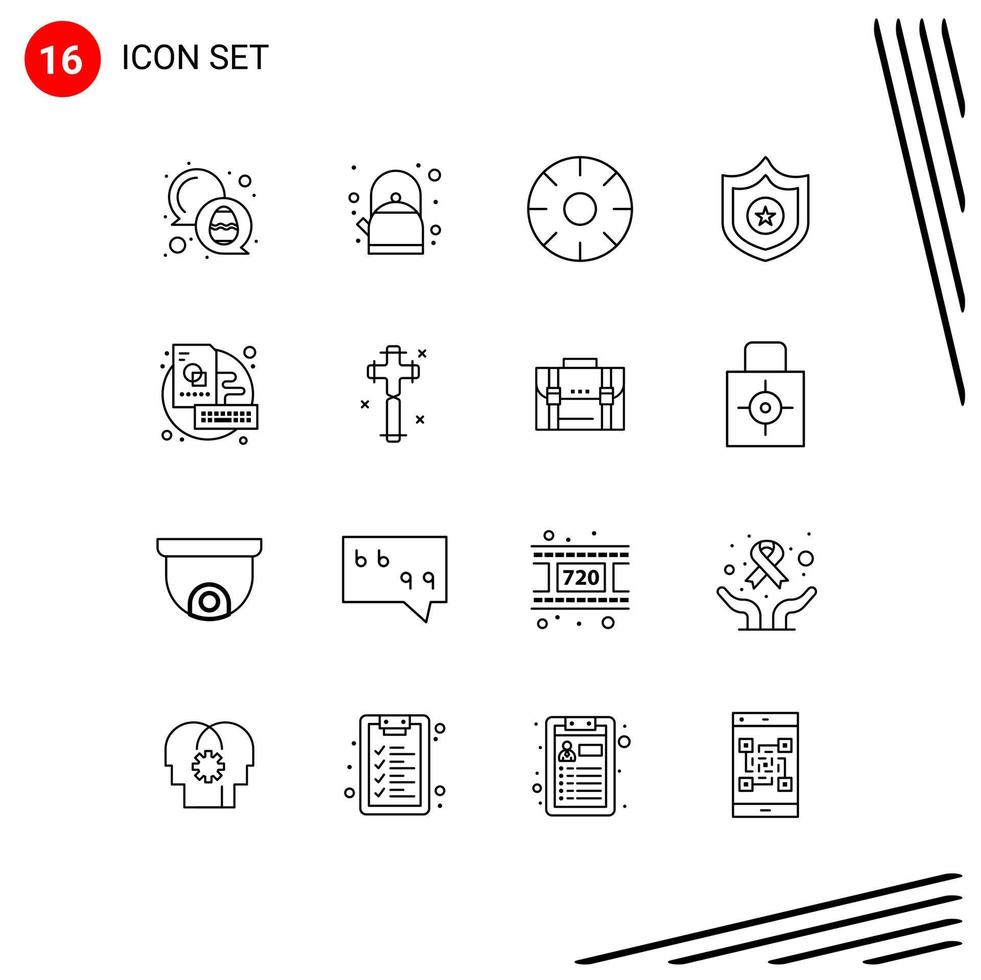 Modern Set of 16 Outlines and symbols such as sketch board fresh shield police Editable Vector Design Elements