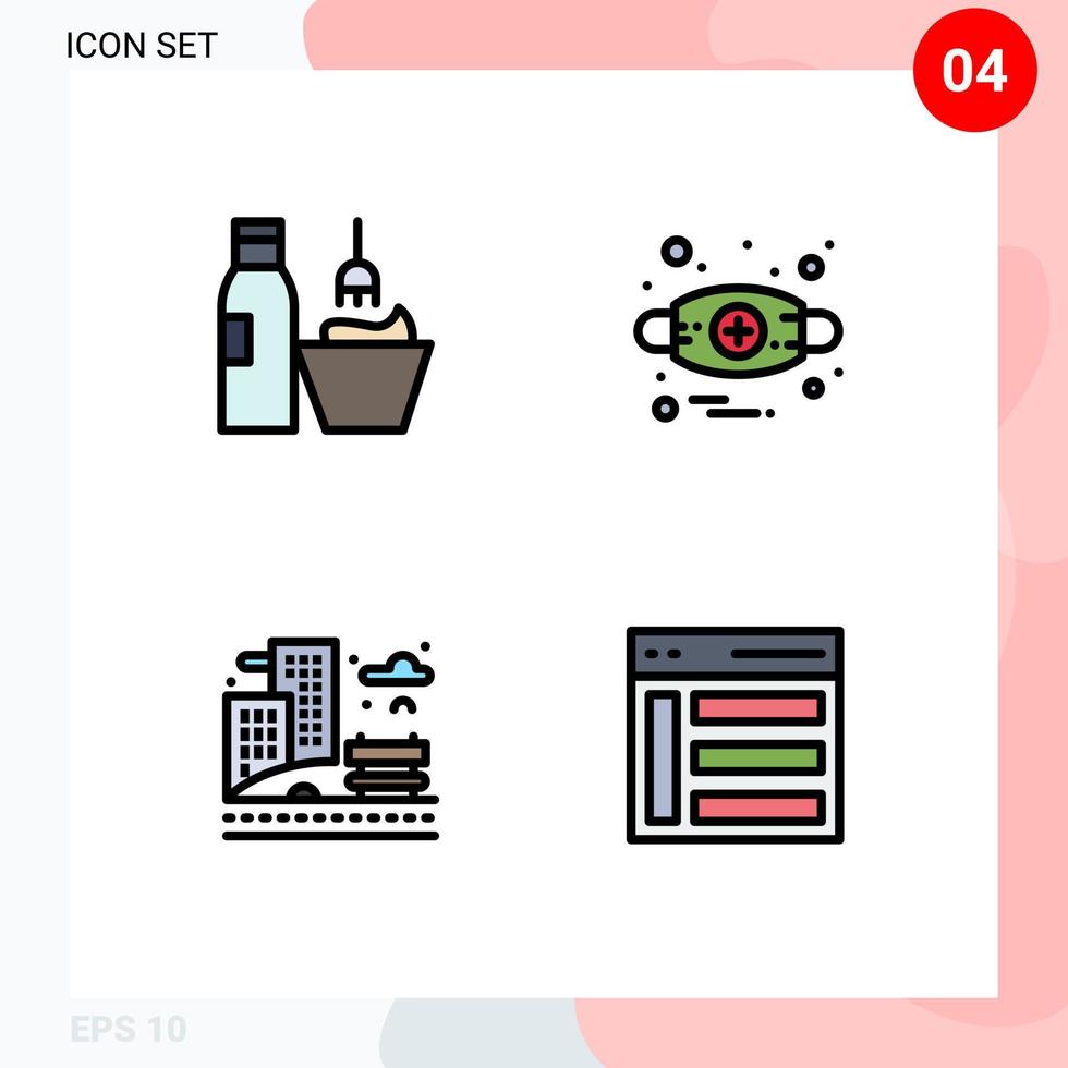 Filledline Flat Color Pack of 4 Universal Symbols of cosmetics city makeup allergy building Editable Vector Design Elements