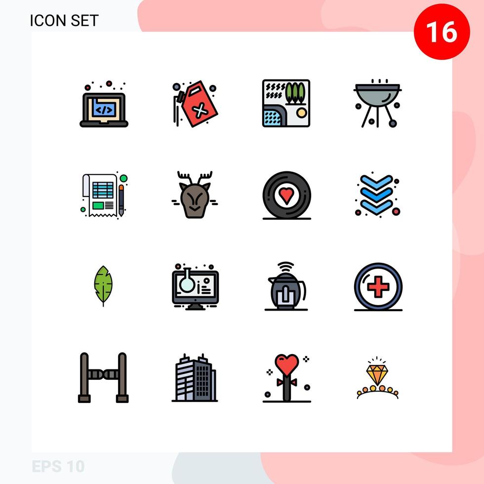 16 User Interface Flat Color Filled Line Pack of modern Signs and Symbols of food bbq waste barbecue river Editable Creative Vector Design Elements