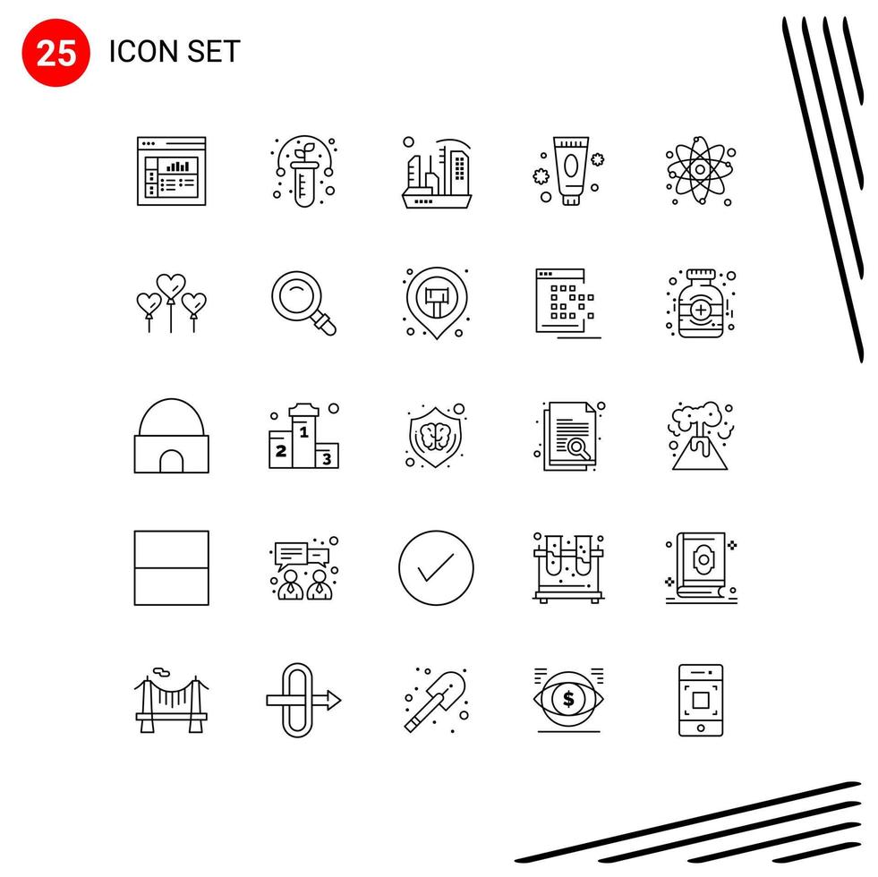 25 Universal Line Signs Symbols of atom spa colonization makeup beauty Editable Vector Design Elements