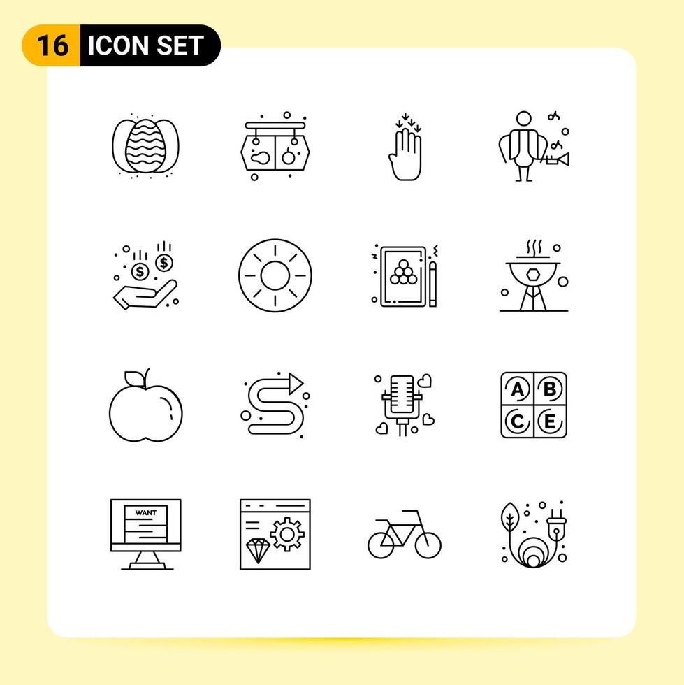 Modern Set of 16 Outlines and symbols such as money medical finger singer artist Editable Vector Design Elements