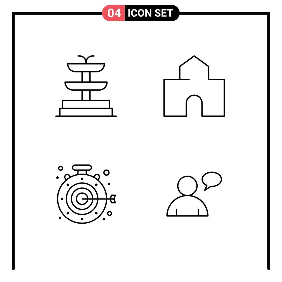 Pack of 4 creative Filledline Flat Colors of fountain aim building school basic Editable Vector Design Elements