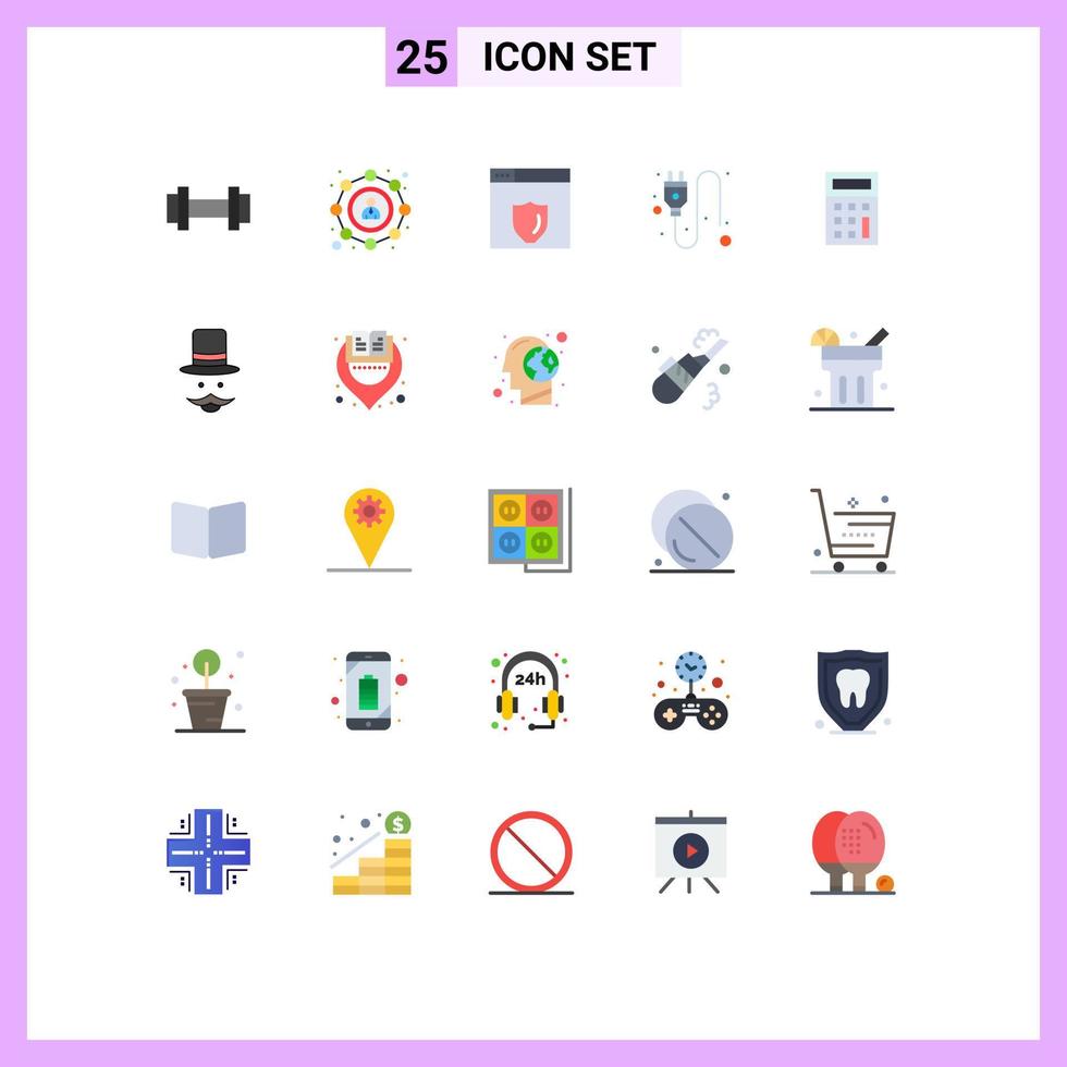 Flat Color Pack of 25 Universal Symbols of moustache calculate web server calculator plug Editable Vector Design Elements