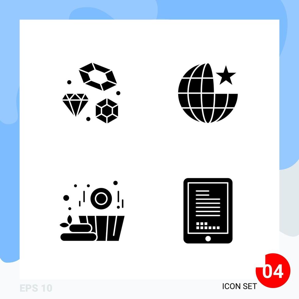 Modern Pack of 4 Icons Solid Glyph Symbols isolated on White Backgound for Website designing vector
