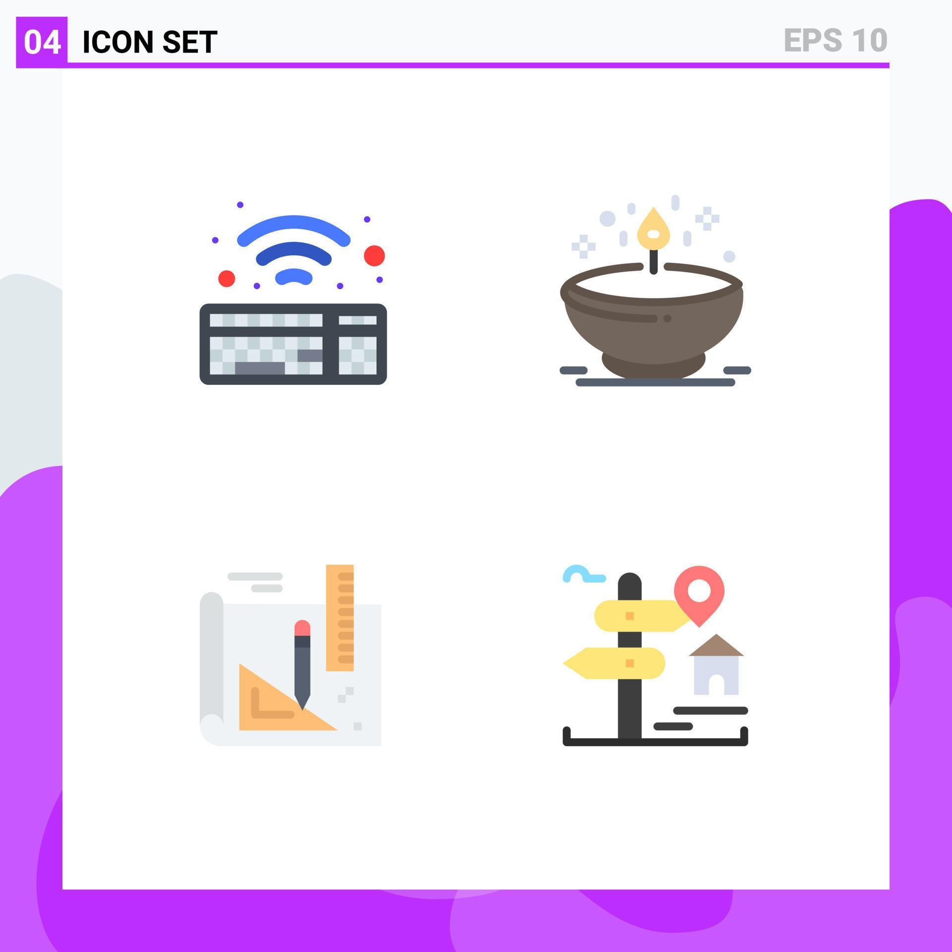 Modern Set of 4 Flat Icons and symbols such as keyboard drawing diya